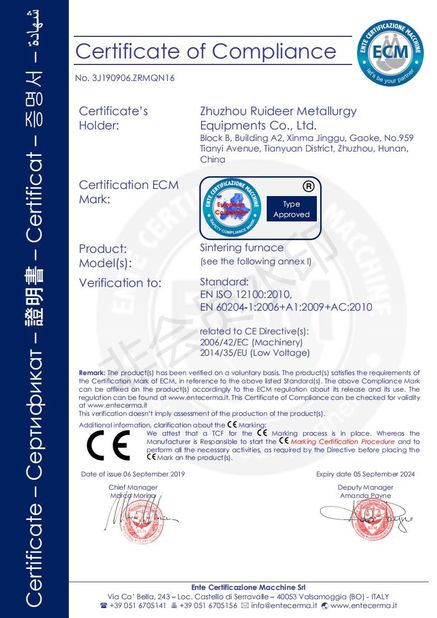中国 Zhuzhou Ruideer Metallurgy Equipment Manufacturing Co.,Ltd 認証